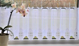 Stickereien Plauen Scheibengardine Häuser (1 St), Stangendurchzug, halbtransparent, Voile