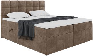 MEBLINI Boxspringbett TAPO 1 120x200 cm mit Bettkasten - H4/Braun Samt Polsterbett - Doppelbett mit Topper & Taschenfederkern-Matratze