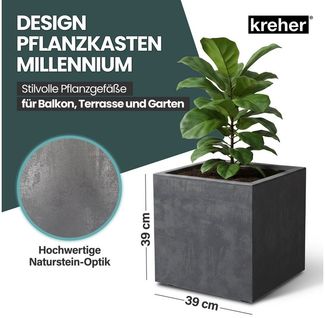 Kreher Pflanzkübel 'Millennium' aus Kunststoff 40 Liter, eckig, 2 Stück (Farbe wählbar)