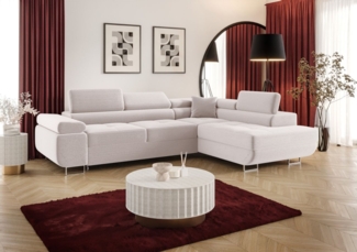 Ecksofa Schlafsofa Sofa MONARO Stoff Poso Altweiß Ottomane Rechts