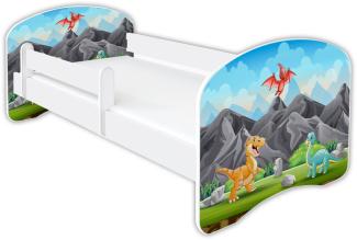 Clamaro 'Schlummerland Dinosaurier' Kinderbett 80x180 cm, Design 6, inkl. Lattenrost, Matratze und Rausfallschutz (ohne Schublade)