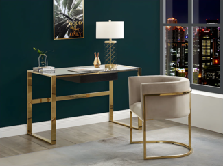 Vente-unique - Stuhl mit Armlehnen 6er-Set - Samt & Metall - Beige & Goldfarben - PERIA von Pascal MORABITO