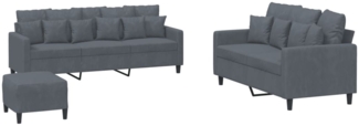 vidaXL 3-tlg. Sofagarnitur mit Kissen Dunkelgrau Samt 3201731