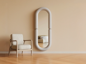 Vente-unique - Ovaler Wandspiegel - Paulownia-Holz - B60 x H160 cm - Creme - SINDRA