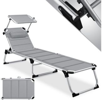 KESSER® 'SUN' Sonnenliege, mit Dach, klappbar, verstellbare Rückenlehne, ergonomisch, gepolsterte Liegefläche, tragbar, Aluminium grau