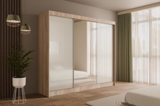 ALTDECOR Schiebetürenschrank VESLI (Kleiderschrank Garderobenschrank mit viel Stauraum Moderner Schrank) Spiegel Spiegeltüren Vielseitiger Schwebetürenschrank LED Beleuchtung