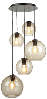 Licht-Erlebnisse Pendelleuchte VINCENTE, ohne Leuchtmittel, Rauchglas 5-flammig verstellbar Kugelschirme