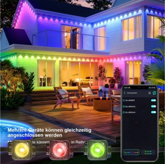 PRIISF LED-Lichterkette Festinstallierte RGBWIC Lichterkette Permanente Außenbeleuchtung Smart
