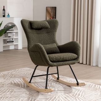 HAUSS SPOLE Schaukelstuhl Relaxsessel Polstersessel mit Kopfstütze, Lendenkisse & Seitentaschen (Schaukelstuhl mit hoher Rückenlehne), Kopfstütze und Lendenkissen Teddyplüsch