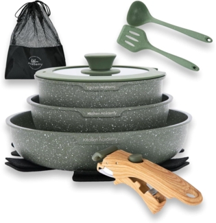 Kitchen Academy Topfset 10tlg Marmorbeschichtung Glasdeckel Grün
