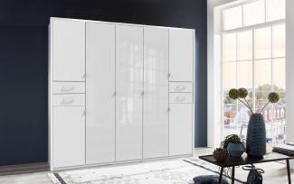 Drehtürenschrank >Danzig< in WEISS + GLAS WEISS - 225x208x58cm (BxHxT)
