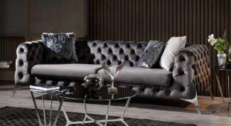 Casa Padrino Luxus Chesterfield Sofa Grau / Silber 240x100 x H. 72 cm