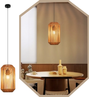 ZMH Pendelleuchte Esstisch Hängelampe Vintage- Pendellampe Esszimmer 1 Flammig Hängeleuchte E27 Lange Laterne Design Hanfseil Esstischlampe für Schlafzimmer Wohnzimmer Flur(Ohne Leuchtmittel)