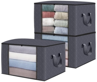 Mutig Aufbewahrungstasche 3 Stück 90L Aufbewahrungstasche, Aufbewahrungsbox mit Deckel Große (Kleider Aufbewahrung Umzugskartons, Faltbare Unterbett Kleiderschrank), für Bettwäsche, Kleidung, Decken, Kissen Quilt Saison Artikel Lagerung