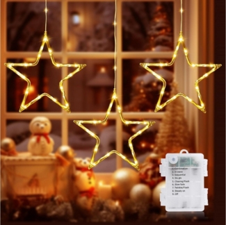 Quntis LED-Lichterkette 60/120cm LED-Lichtervorhang für fenster Weihnachtsdeko mit Haken, Timer/Memory-Funktion 8 Modi, Batterie, für Fenster Balkon