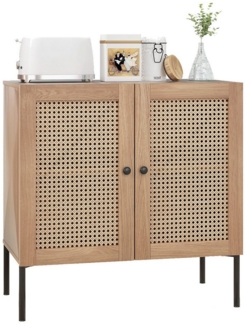 COSTWAY Küchenbuffet Sideboard mit 2 Rattantüren, Schrank mkit verstellbaren Regalen