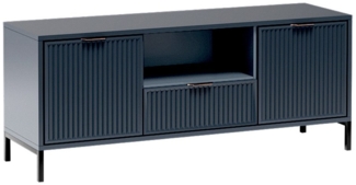 Lomadox Kommode LAURO-161, Fernsehtisch Fernsehschrank TV-Schrank Indigo blau Rillenoptik 135 cm