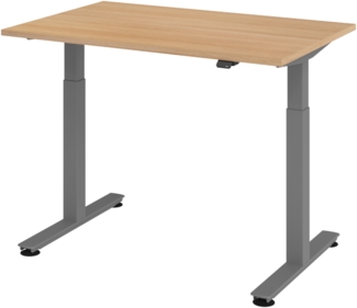 bümö elektrisch höhenverstellbarer Schreibtisch Eiche 120x80 cm, Gestell: Graphit - Büroschreibtisch höhenverstellbar elektrisch, elektrischer Bürotisch & Gaming Tisch, Stehschreibtisch, XMST-12-E-G