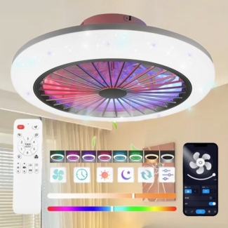 WILGOON LED Deckenleuchte 50W Leise Deckenventilator mit Beleuchtung, RGB Farbwechsel Dimmbare, Luftzirkulation Beleuchtung, LED fest integriert, Warmweiß, Naturweiß, Kaltweiß, RGB, Deckenlampe mit Ventilator, Luftzirkulation Beleuchtung Funktion