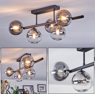 hofstein Deckenleuchte Deckenlampe aus Metall/Glas in Schwarz/Rauchfarben/Klar, Deckenleuchte im Retro/Vintage-Design (Schirme Ø 12 cm), 5 x G9
