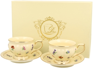 DUO ECRU 2er-Set Espressotassen 120 ml mit Untertassen, New Bone China Porzellan