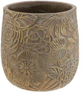 Viana Übertopf Blumentopf Ø21cm H22,5cm Vintage Gold Blüten Relief Keramik Übertopf