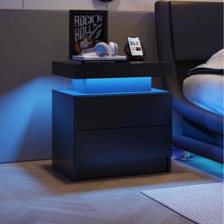 BlingBin Nachttisch Nachtschrank mit LED Licht, Beistelltisch mit großen Stauraum (50x36x53CM, 1-St, 1er Set), LED Beistelltisch Sofatisch für Wohnzimmer