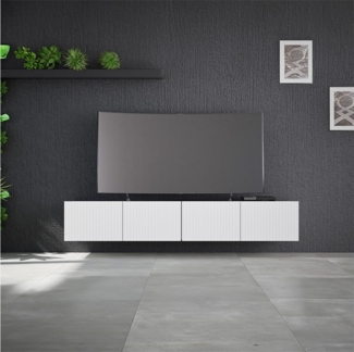 Lomadox Lowboard KEMPTEN-132, in weiß matt, 4-türig, Breite 200 cm, Rillenfront