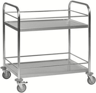Kongamek Edelstahl- Tischwagen rostfrei mit 2 Böden 825x500mm mit Umrandung und Bremse