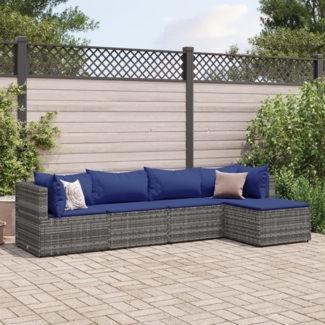 vidaXL 5-tlg. Garten-Lounge-Set mit Kissen Grau Poly Rattan 3308063