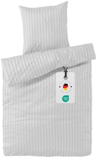 Carpe Sonno Bettwäsche Damast 135x200 155x220 Hochwertige Hotel Baumwoll Bettwäsche gestreift, Damast, 2 teilig, Bettwaren Set 135 x 200 Bettbezug mit Reißverschluss - Silber