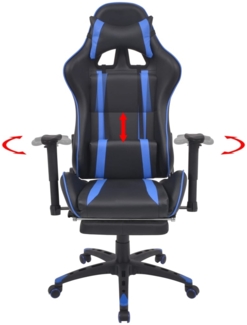 vidaXL Neigbarer Racing-Bürostuhl mit Fußstütze Blau 20166