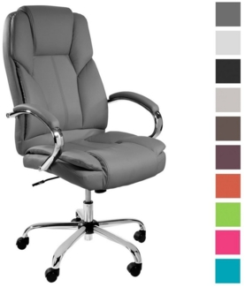 TPFLiving Chefsessel Dallas mit abgebremsten Rollen (XXL Bürostuhl ergonomisch gepolsterter Schreibtischstuhl), Drehstuhl aus Kunstleder, Belastbarkeit bis 150 kg - Grau