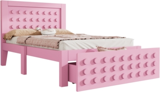 Hochbett mit Kreativem Block Design, Schubladen + Unterm Bett Stauraum,Rosa,90*200cm,ohne Matratze