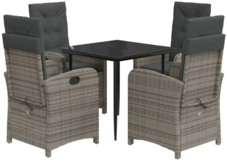 vidaXL 5-tlg. Garten-Essgruppe mit Kissen Grau Poly Rattan 3212351