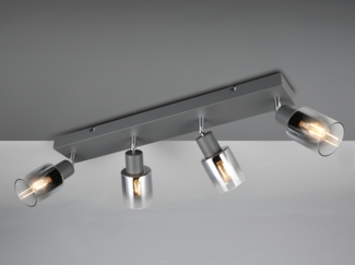 4-flammiger LED Deckenstrahler mit Chrom Glasschirmen, Breite 58cm