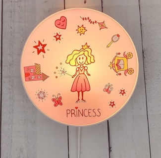 LED Wandleuchte für Kinderzimmer mit Motiv Prinzessin, Schalter & Stecker Ø 25cm