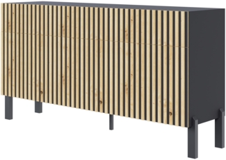 Selsey ‘Telire’ Sideboard 3-türig mit drei Schubladen und Lamellenfront, 154 cm – Schwarz / Eiche Artisan