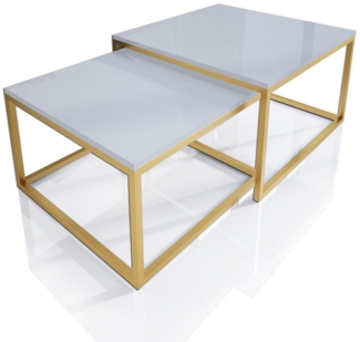 Lookway Couchtisch YOSHI 2in1 auf goldenem Gestell matt (2er-Set), Breite: 70 cm und 60 cm
