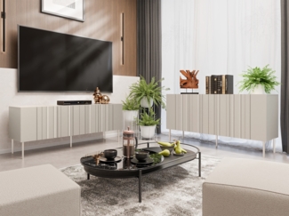 Wohnzimmer-Set Intori I Kommode, TV-Lowboard (Farbe: Beige)