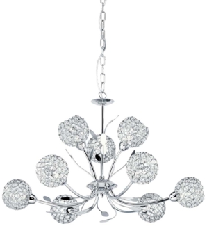 Bellis Ii, 9Flammige Deckenleuchte, Chrom, Dekorativer Klarglas Schirm