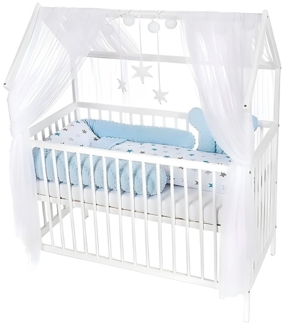 Babybett Haus Kinderbett 120x60 Matratze Bettset Stars BLAU