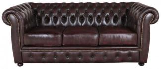 Dreisitzer-Sofa Chesterfield Liverpool aus echtem Rindsleder New Red