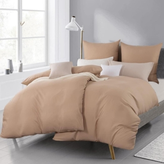 Mikrofaser Bettwäsche Set Beige 135x200 4tlg weich mit Reißverschluss