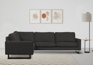 Places of Style Ecksofa Pinto, 250/290 cm, langer Schenkel, XXL, Ottomane, Cord, Feincord, Luxus-Microfaser Leder und Chenille