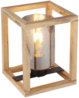 LED Tischleuchte, Rauchglas, Holz, Luftblasen, schwarz, H 22 cm