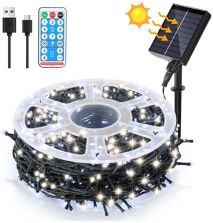Clanmacy LED-Lichterkette 30M 300 LED Solar Lichterkette Solarleuchte Außen Garten kaltweiß, Wasserdicht