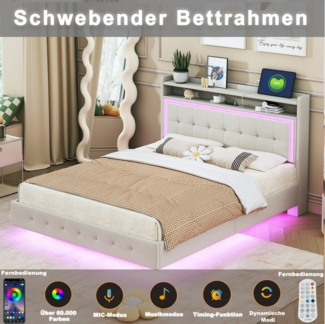 STILVORA Polsterbett 140×200 Bettgestell mit Steckdose,LED-Licht,Jugendbett ohne Matratze (verstecktes Fußdesign, mit USB-Steckdose und LED-Licht, ideal für moderne Jugend und Erwachsenenschlafzimmer 140x200 cm), mit Matratze