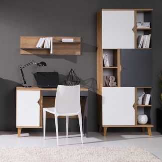 Lomadox Jugendzimmer-Set MARIBOR-132, (Sparset, 3-tlg), Wandboard Schreibtisch Bücherregal in Eiche mit weiß, graphit