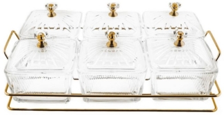 13 tlg. Set Glasbehälter mit Deckel & goldenem Gestell für Snacks oder Gewürze